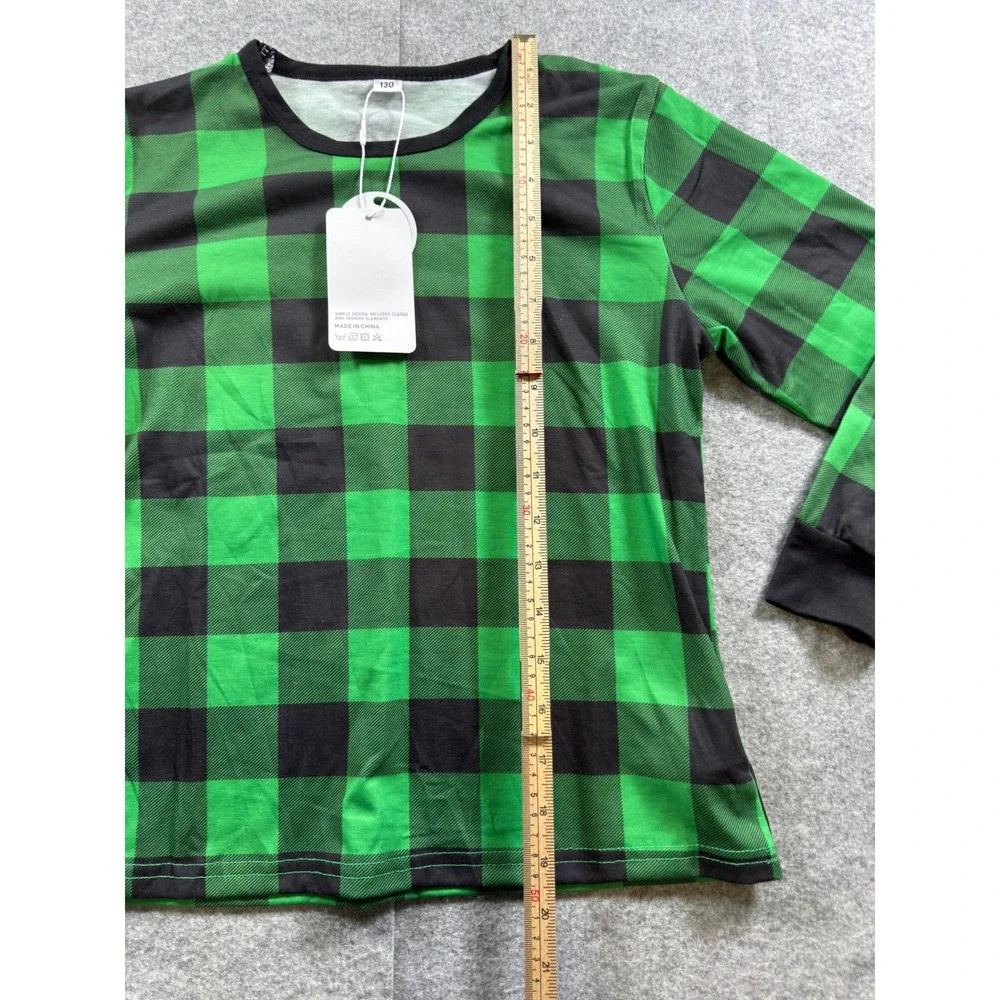 SWOMOG Pajama Set Kids‎ 130 Green Black Buffalo Plaid Long Sleeve Joggers NEW